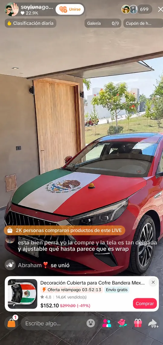 Live de TikTok Shop vendiendo un producto